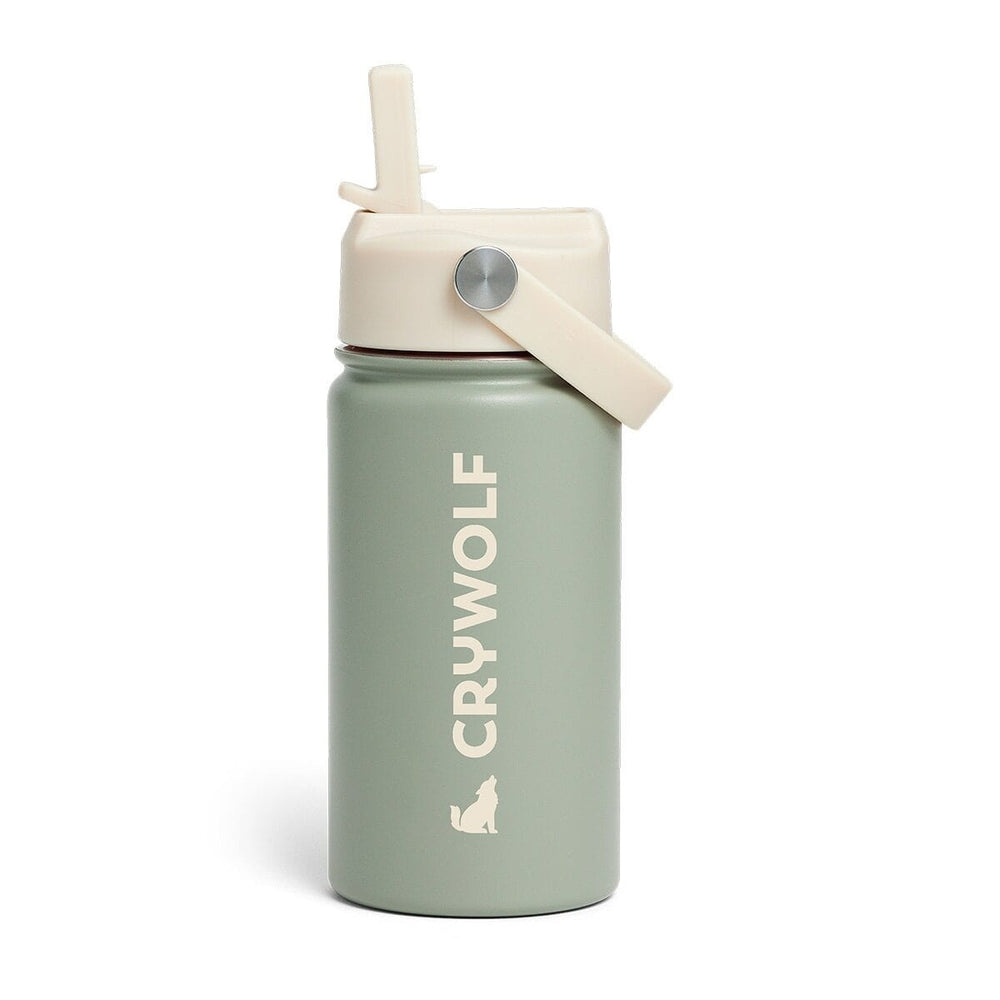 Crywolf Kids drink bottlw with handle at Cerise in a Sage colour