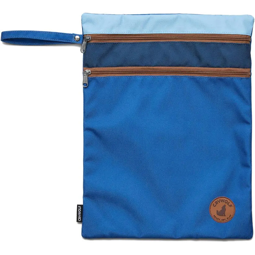 Crywolf wet bag in Colour Block Deep Sea at Cerise.  Wetbag with two aipped compartments for kids and babies wet clothes.
