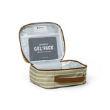 Crywolf Everyday Lunchbag to keep kids snacks cool and luches fresh at Cerise. Made with food grade insulated lining and removeable non-toxic gel pad to keep food cool and has a handy carry handle. Available in Green Elm Stripe Design.