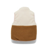 Crywolf reversible Yeti Vest in Harvest soft pink colour at Cerise. Reverses from colour block pattern on sherpa fleece side to soft pink on recycled polyester puffer side.
