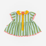 Das Ist Maurice Button Dress in Minty Stripes with front button contrast  at Cerise