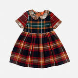 Das Ist Maurice Empire Dress in tartan fabric with peter pan colour and short sleeves at Cerise