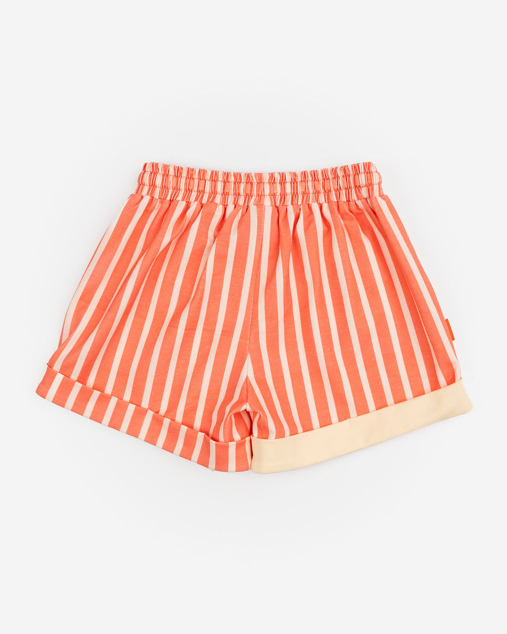 Das Ist Maurice Shorts in Peachy Stripe with contrast rolled cuff and drawstring elasticated waist at Cerise