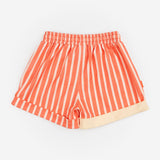 Das Ist Maurice Shorts in Peachy Stripe with contrast rolled cuff and drawstring elasticated waist at Cerise