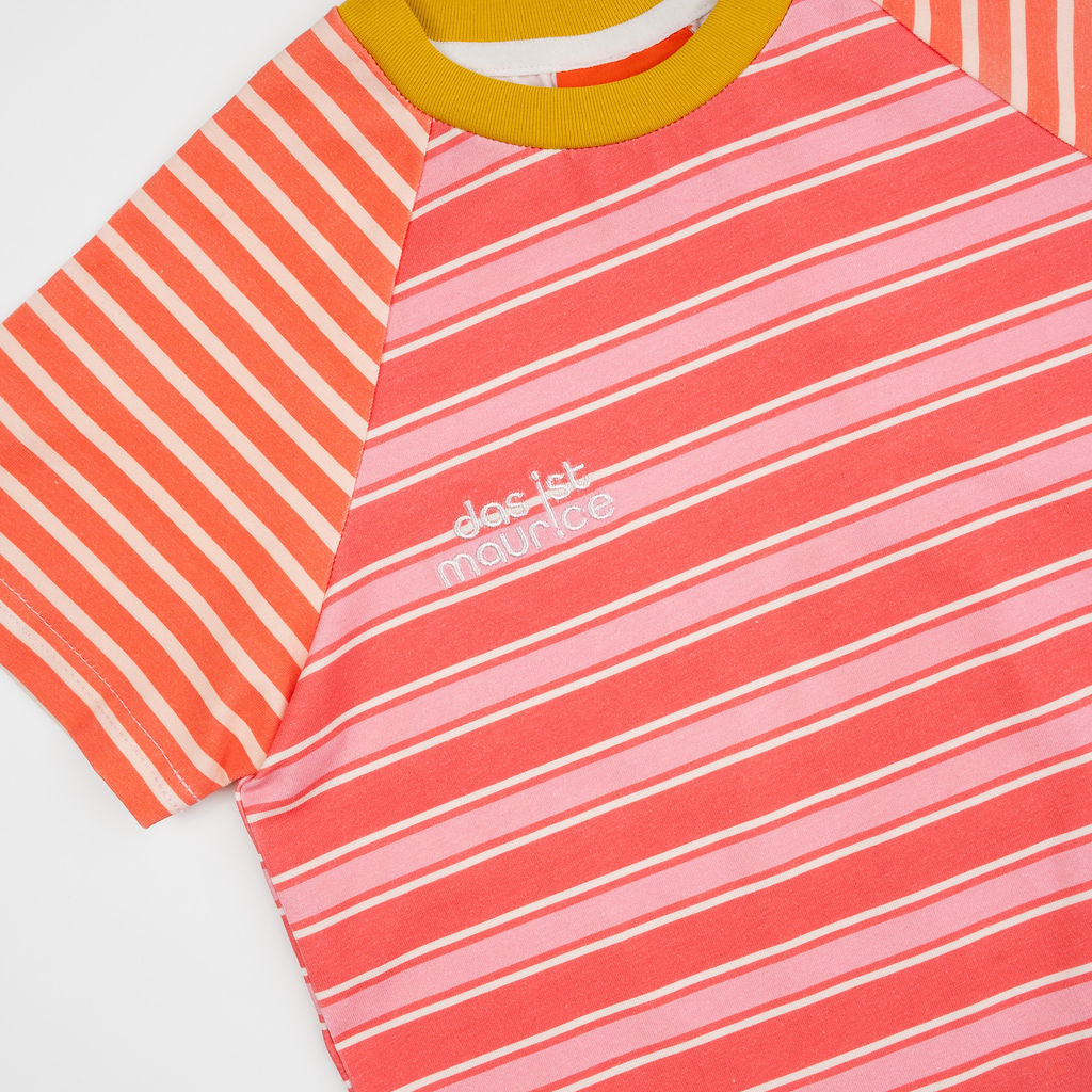 Das Ist Maurice Raglan Tshirt in Coral and Pink Stripes at Cerise