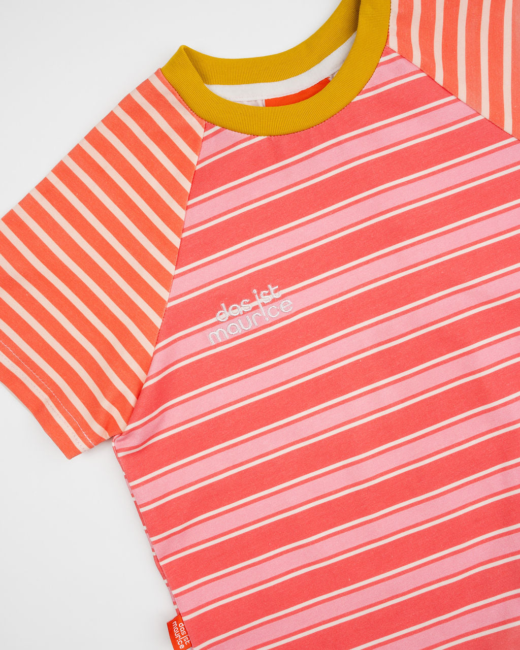 Das Ist Maurice Raglan Tshirt in Coral and Pink Stripes at Cerise