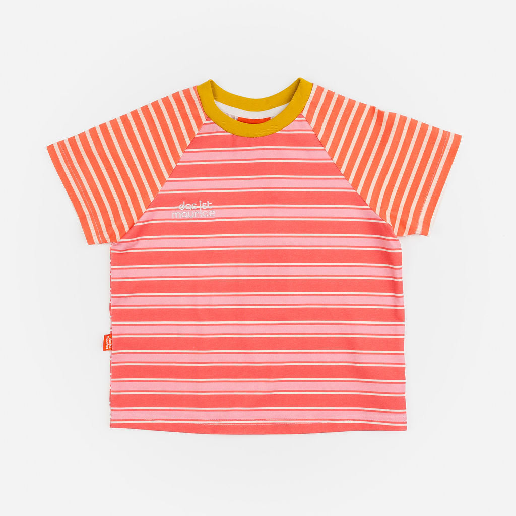 Das Ist Maurice Raglan Tshirt in Coral and Pink Stripes at Cerise