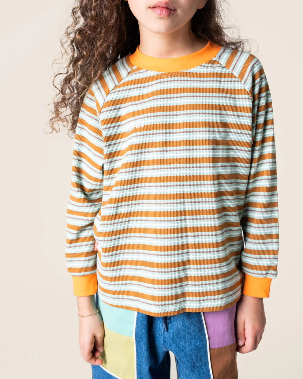 Das Ist Maurice Multi unisex striped Long Sleeve Raglan T-shirt with contrasts rib neck and cuff trim for boys and girls at Cerise NZ