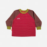 Das Ist Maurice unisex Burgundy Striped Raglan T-shirt with contrasting green rib on neck and trim for girls and boys at Cerise NZ