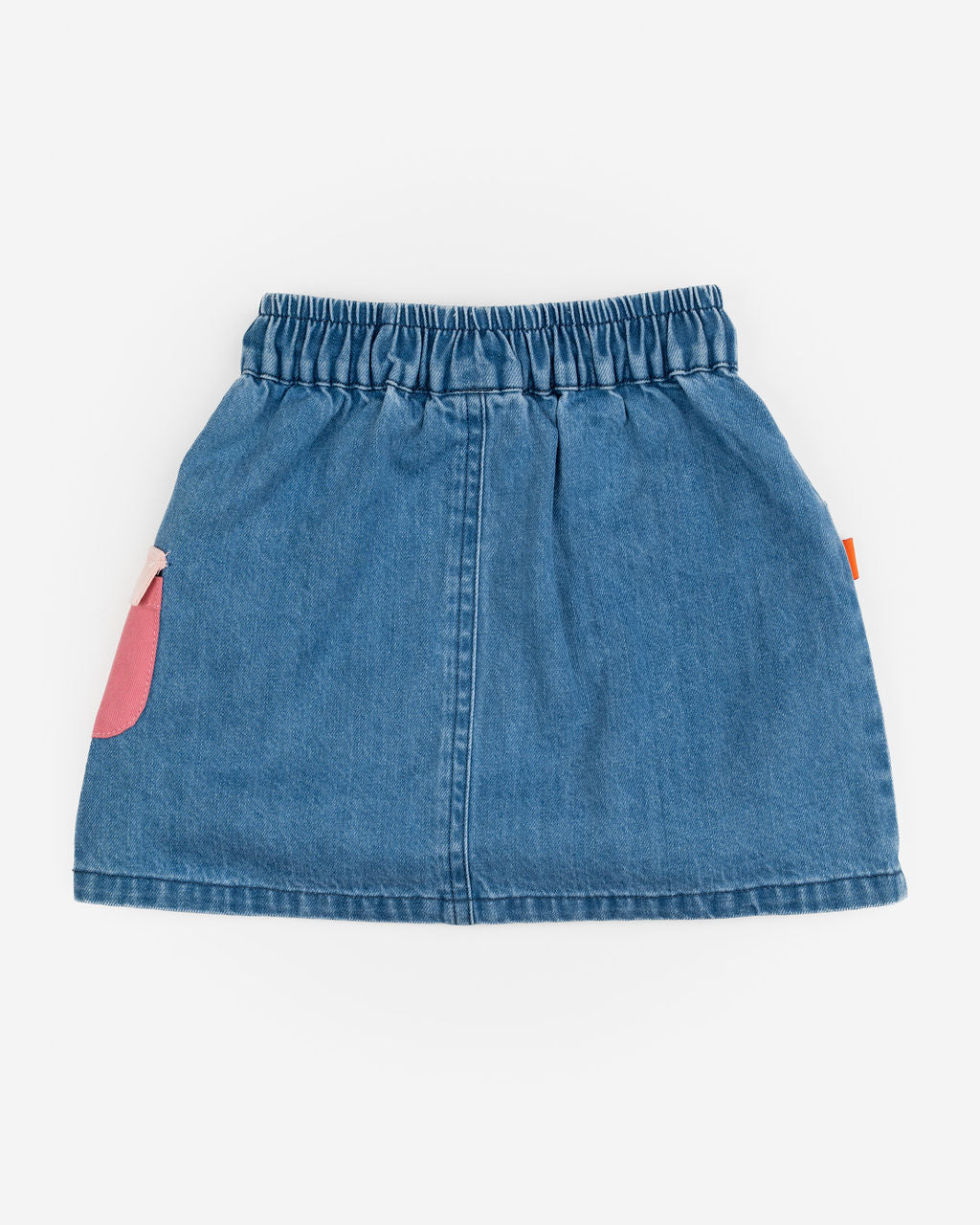 Das Ist Maurice Skirt with Pockets at  Cerise.  Blue Denim Skirt for kids with colourful patch pockets and etail. Elastic waist and drawstring.