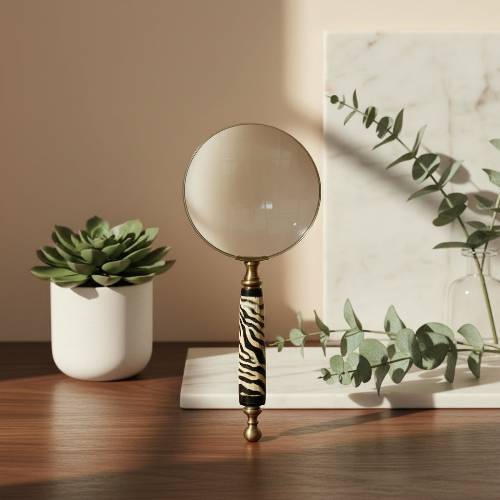 CC Interiors oversized Magnifying Glass with Tiger Pattern Horn Handle  at Cerise