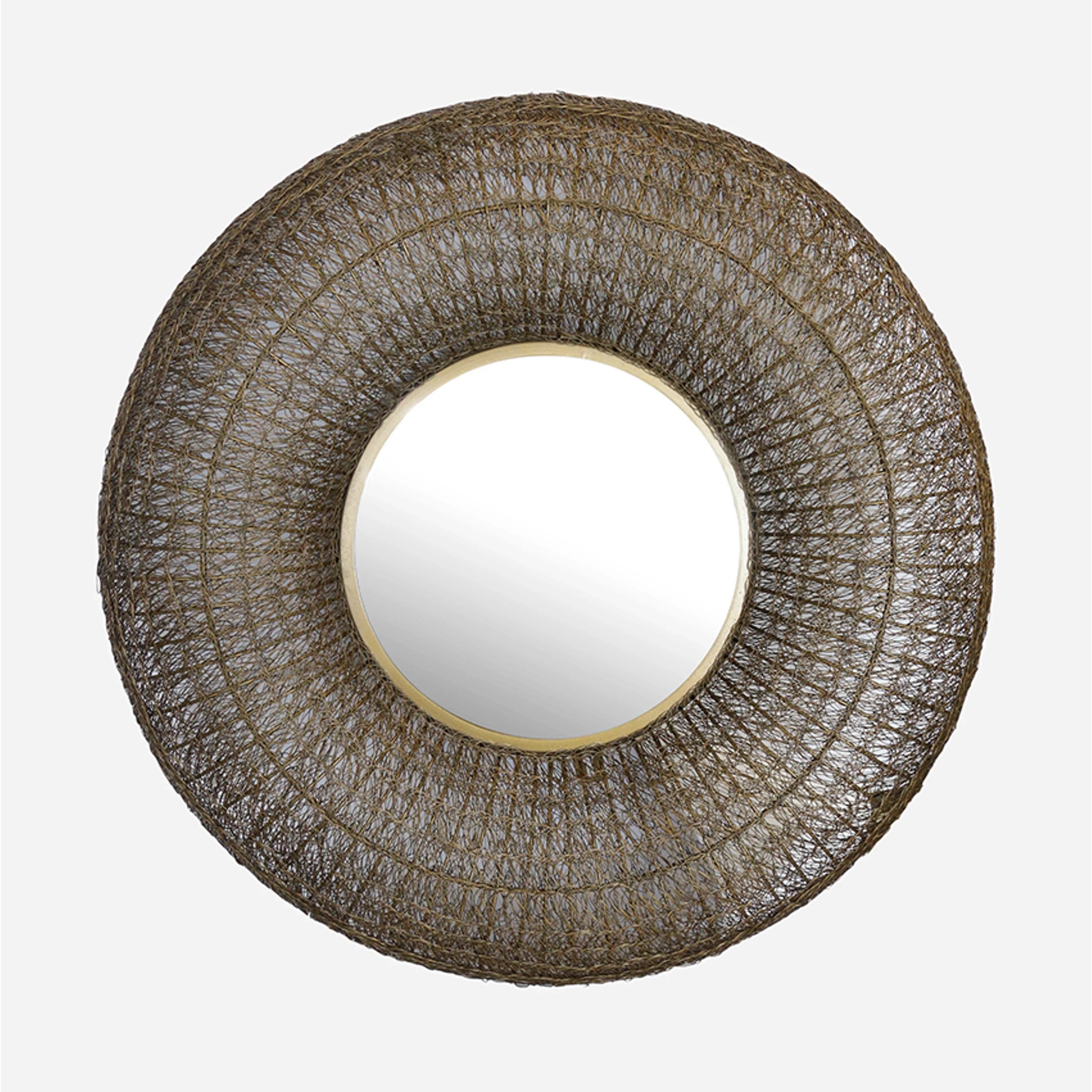 Eliza Mirror made from woven mesh and finished in dark antique brass colour. Stunning round shape mirror measures 775mm diameter, this really is something different at Cerise