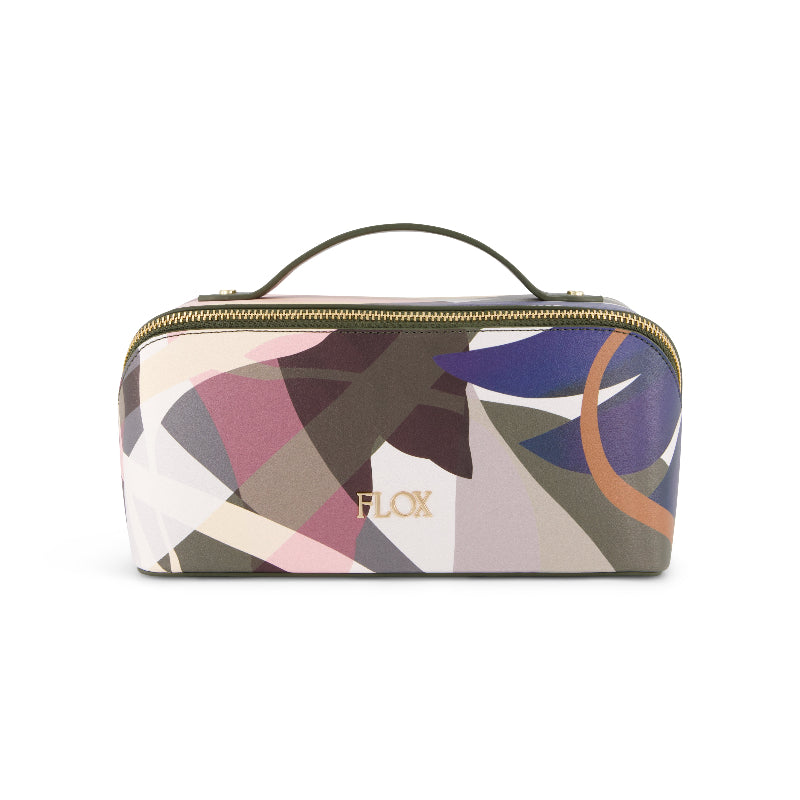 Flox designed AHI rain case in structured vegan leather in flox design with mustard satin interior
