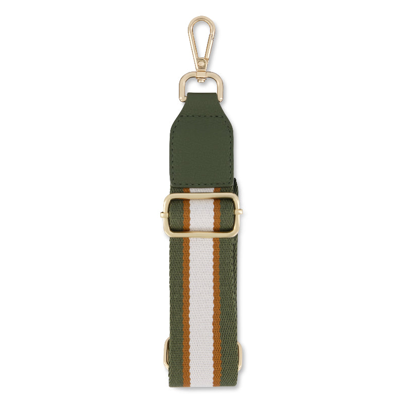 FLOX AHI belt bag in green earthy toned textured vegan leather with flox designed satin interior lining and two staps.  Gold Tui Charm