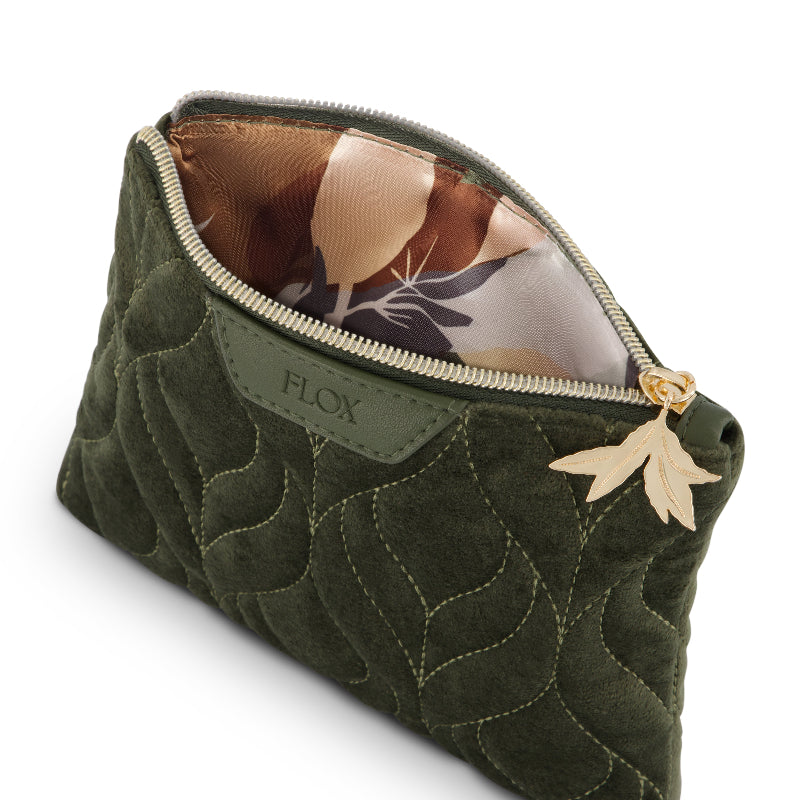 Flox dark green velvet midi purse with flox satin lining