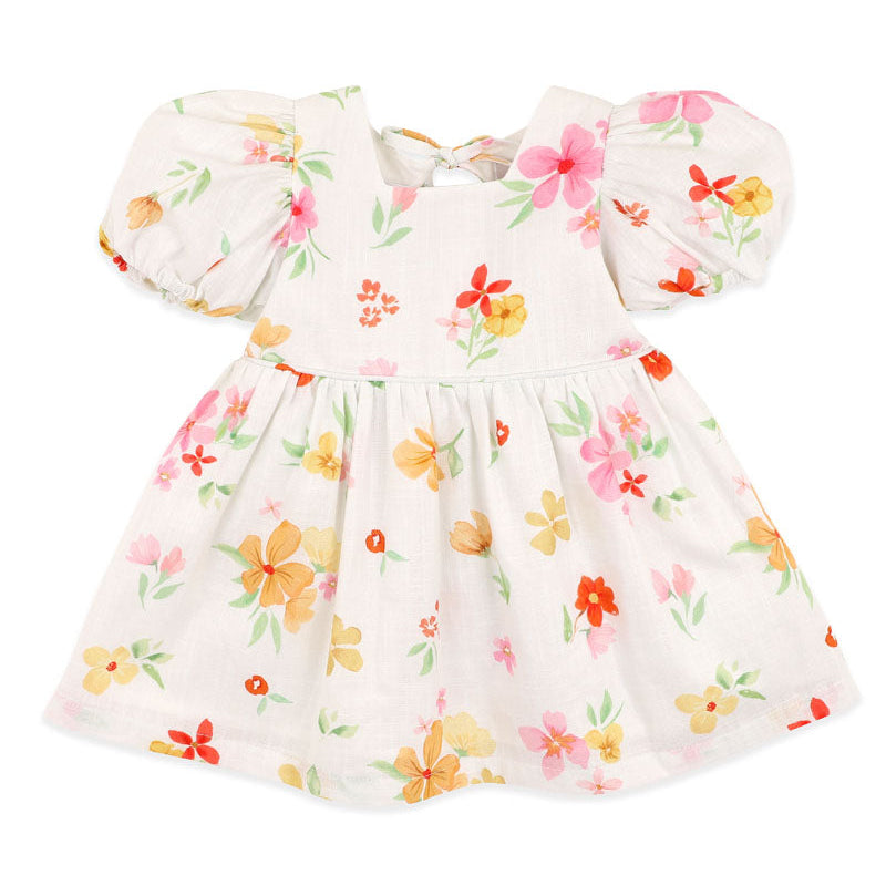 Floral print on white background with puff sleeves for baby
