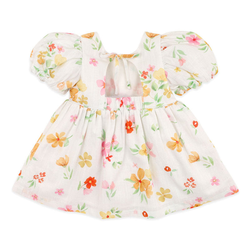 Floral print on white background with puff sleeves for baby