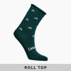 Green sock with floral patterns and 'Lamington' branding on a white background