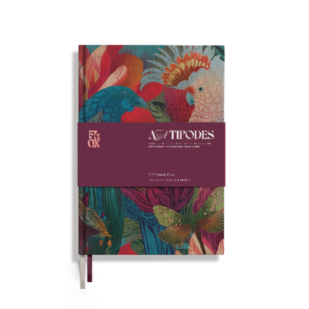 The Flox Antipodes 2027 Diary at Cerise,  is a beautifully illustrated New Zealand diary featuring Flox’s signature botanical artwork inspired by Aotearoa’s native flora and fauna. A practical and stylish hard cover  2027 diary with dual ribbon bookmarks for everyday planning, and a great gift for lovers of New Zealand art, nature and contemporary illustration.