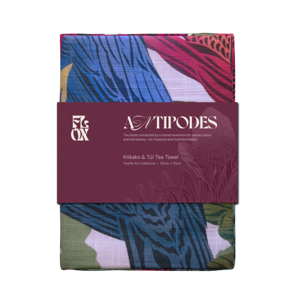 Flox Antipodes Tea Towel in the Kokako & Tui design at Cerise.