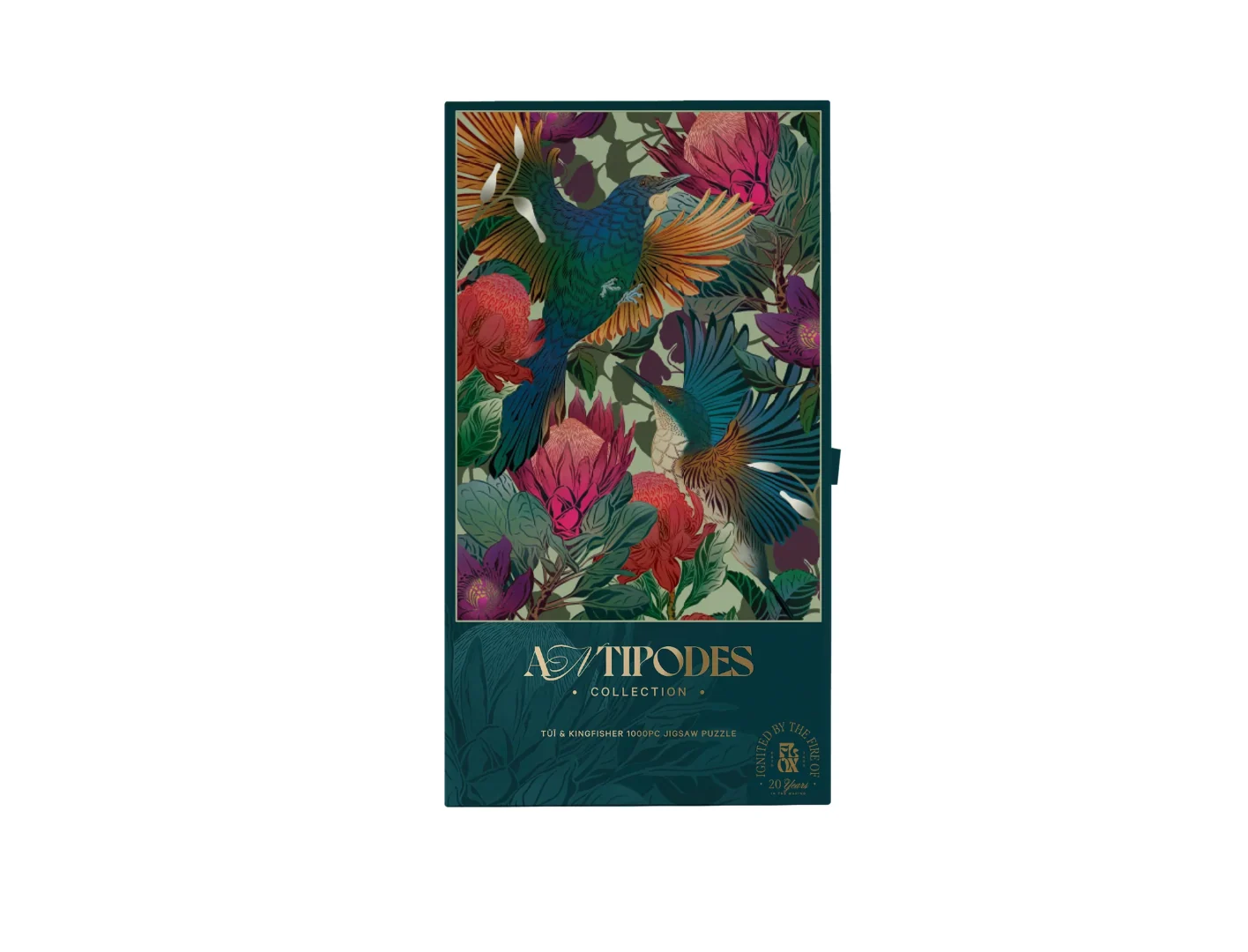 Inspired by the rich flora and birdlife of Aotearoa, the Flox Antipodes Tui & Kingfisher 1000 piece jigsaw puzzle combines intricate botanical details with iconic native birds.