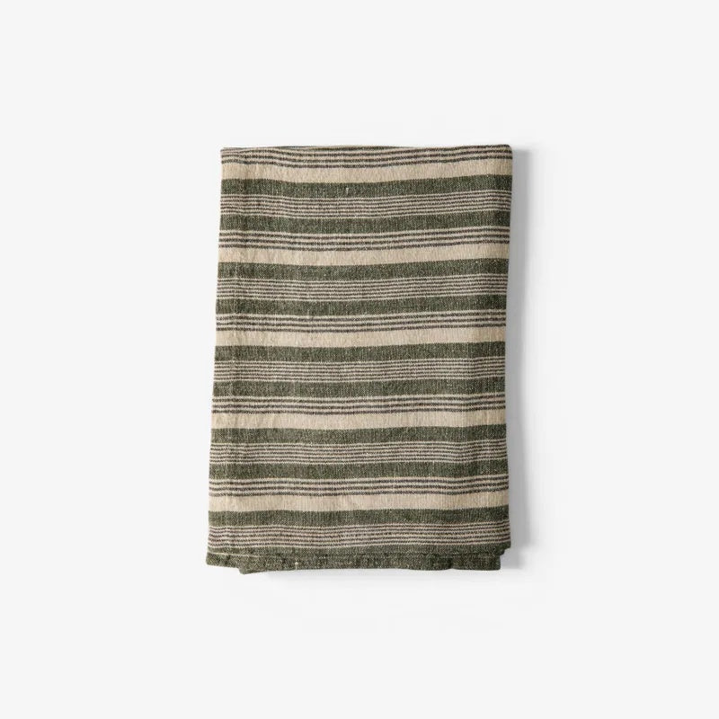 French Country Atelier stripe Teatowel in Green at Cerise.  Made of a linen and cotton blend for everyday use.