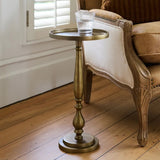 The French Country Collections Barnes side Table at Cerise brings timeless elegance to your room with its graceful curved base and practical lipped tabletop.

Made from metal and finished in  antique gold patina, this versatile piece complements both traditional and contemporary interiors,  ideal to sit alongside an armchair or sofa.

Measures 26cm (L) × 26cm (W) × 50cm (H)