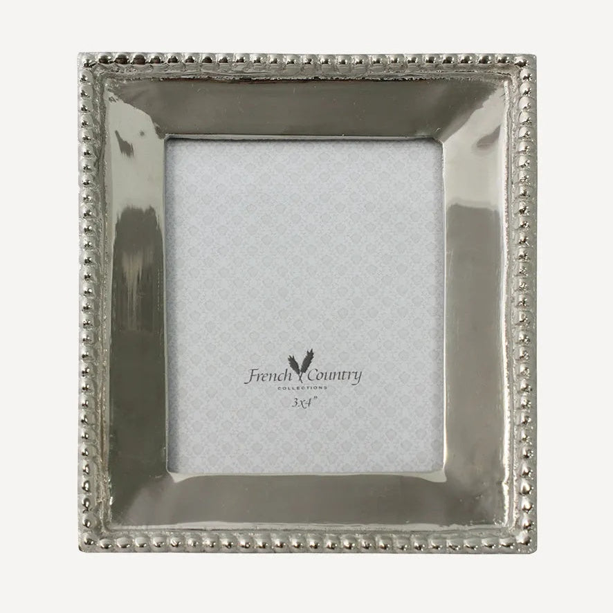French Country Beaded Nickel Frame at Cerise.  Finished in silver and takes a 3 x 4 inch photo.