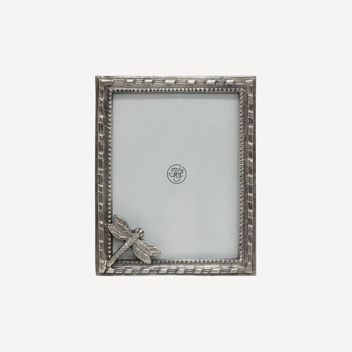 French Country Dragonfly Photo Frame at Cerise.  Made from solid brass with a silver finish.  Holds a 6 x 4 inch photo.