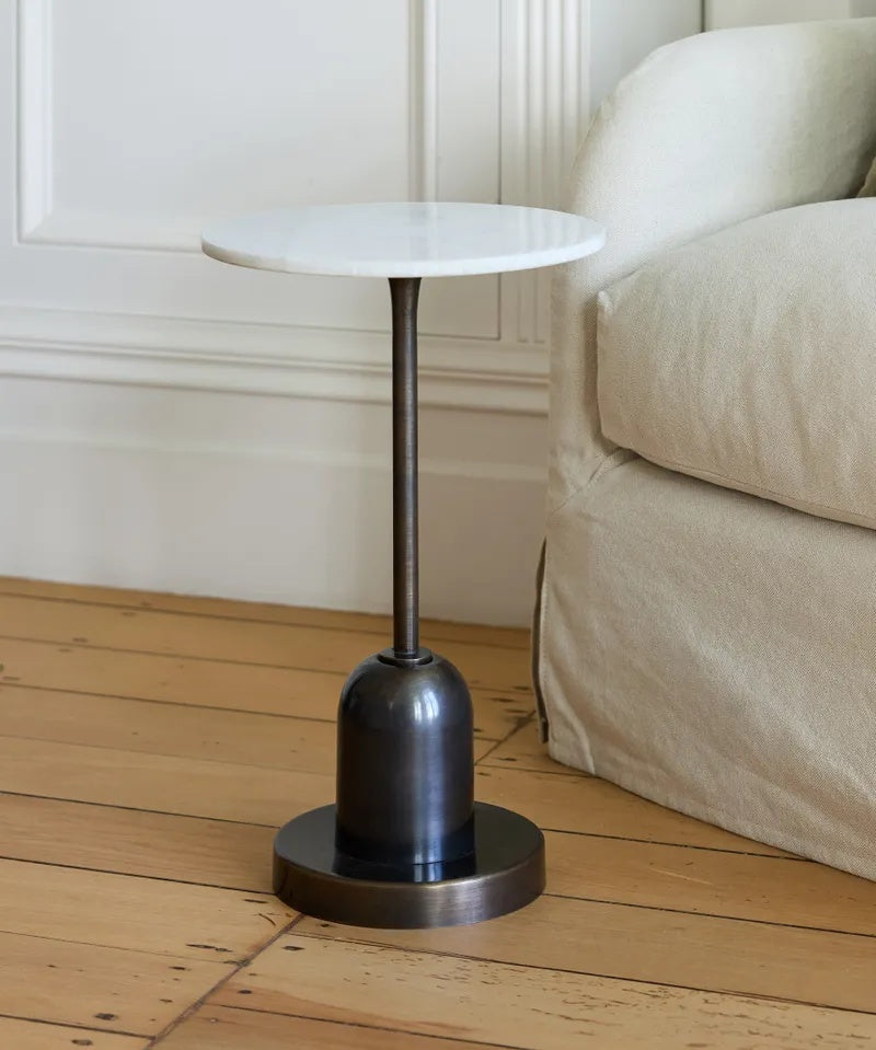 The French Country Collections Finn Side Table at Cerise, combines sleek iron with a luxurious marble top for a refined, mid-century inspired look. A great little side table for the sofa or bedside table.
Measures 30cm (L) × 30cm (W) × 49cm (H)