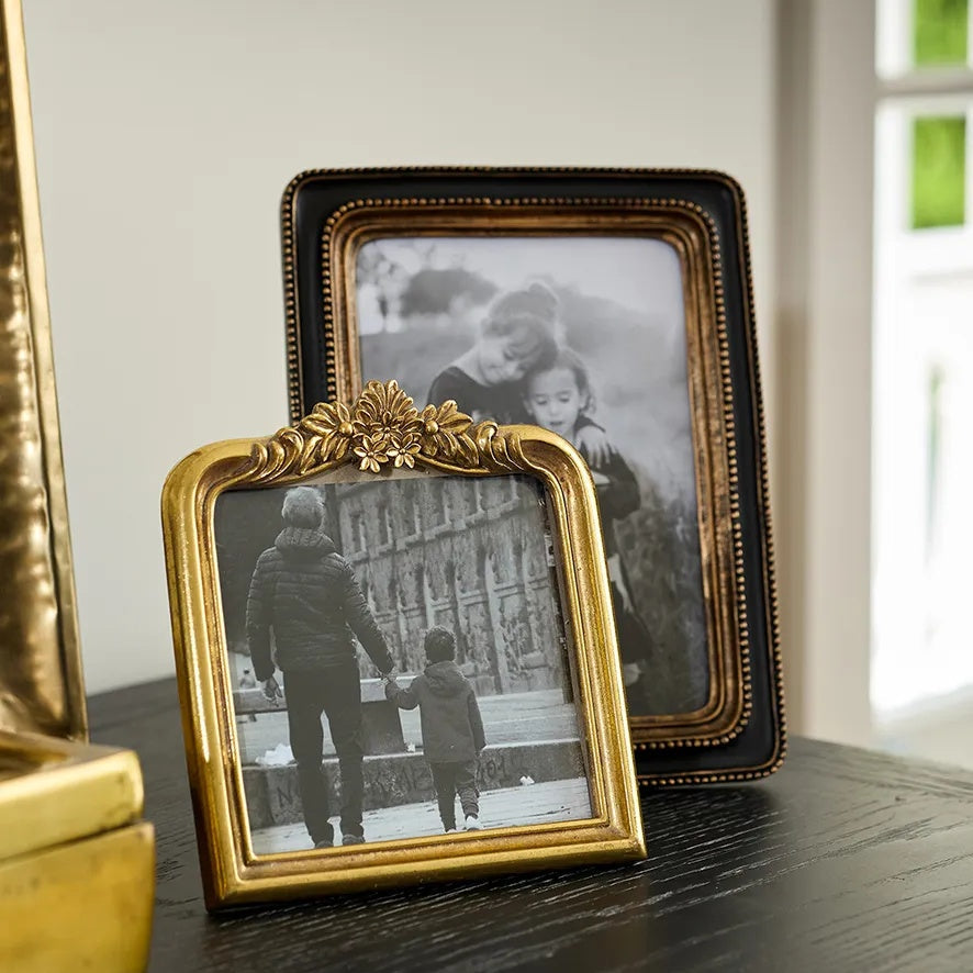 French Country Floral Shaped Frame in Antique gold finish at Cerise