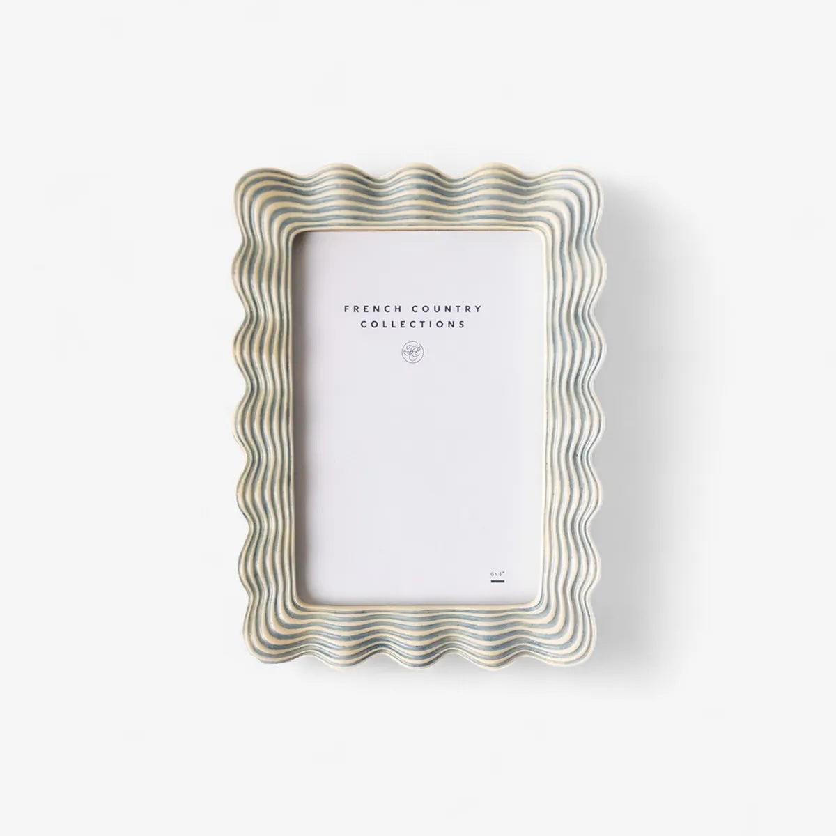French Country Collections Sofia Waves Photo Frame at Cerise.  Holds a 4 x 6  photograph and features a soft blue and white waves design