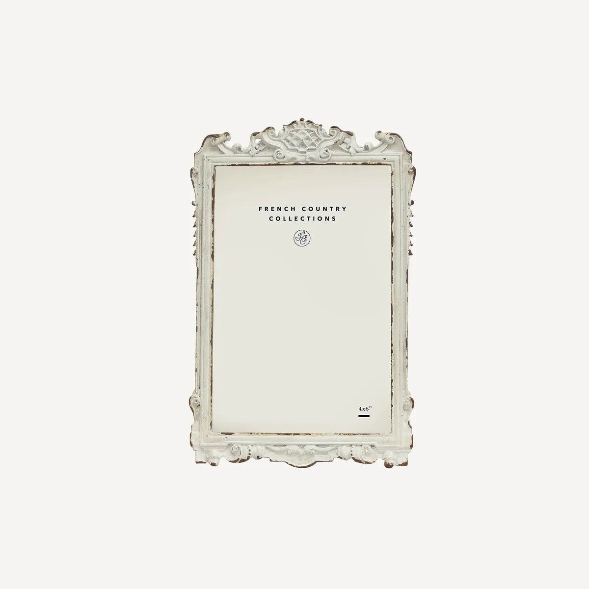French Country Collections Brocante Filigree Top Photo Frame in Anttique white at Cerise.  Holds a 4 x 6 inch photo.