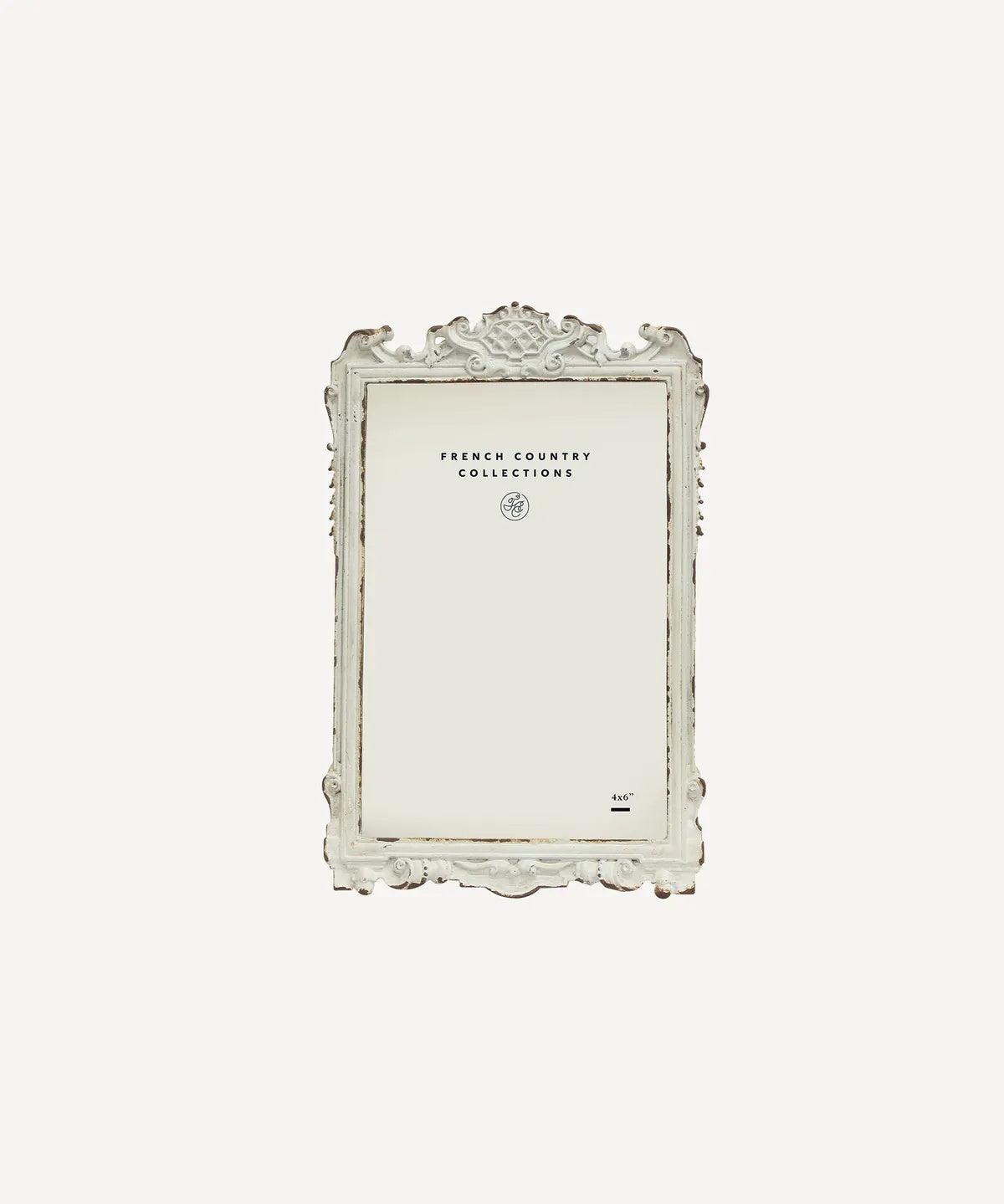 French Country Collections Brocante Filigree Top Photo Frame in Anttique white at Cerise.  Holds a 4 x 6 inch photo.