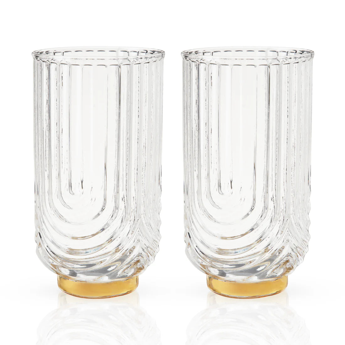 Gatsby gold trimmed art deco style hi ball glasses in a set of 2