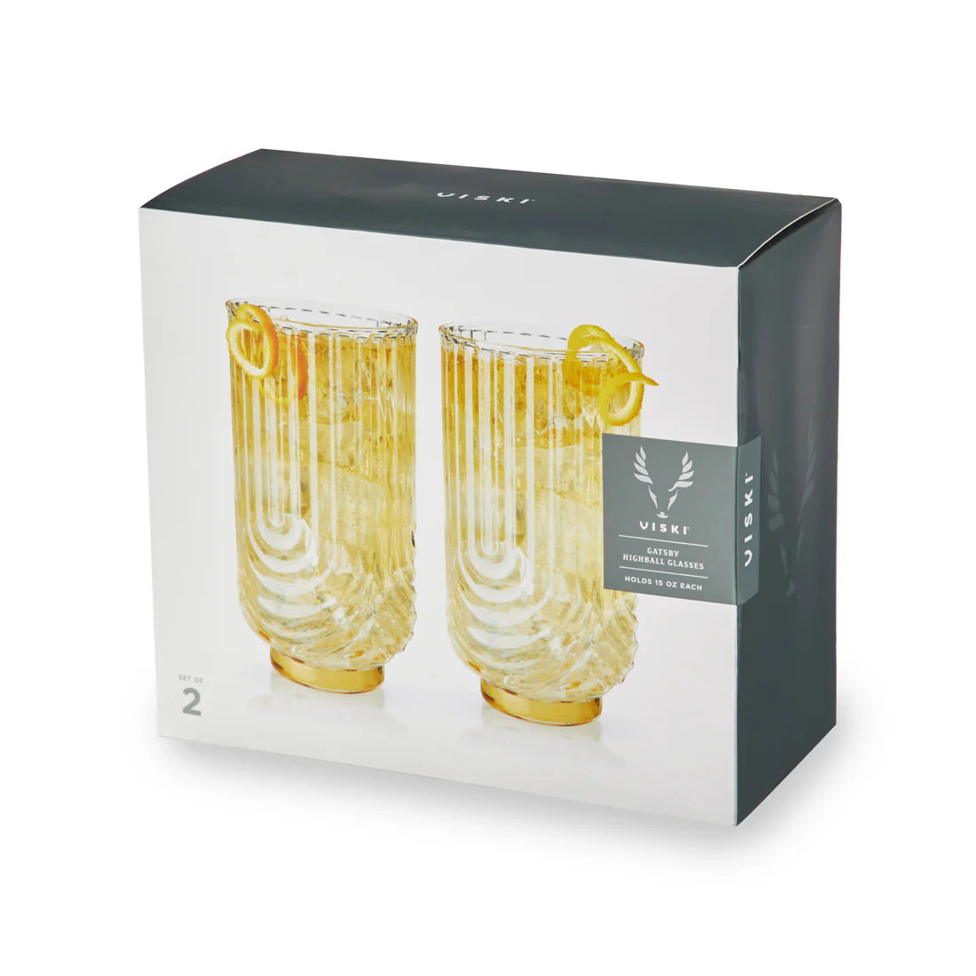 Gatsby gold based hi ball crystal glasses in a set of 2