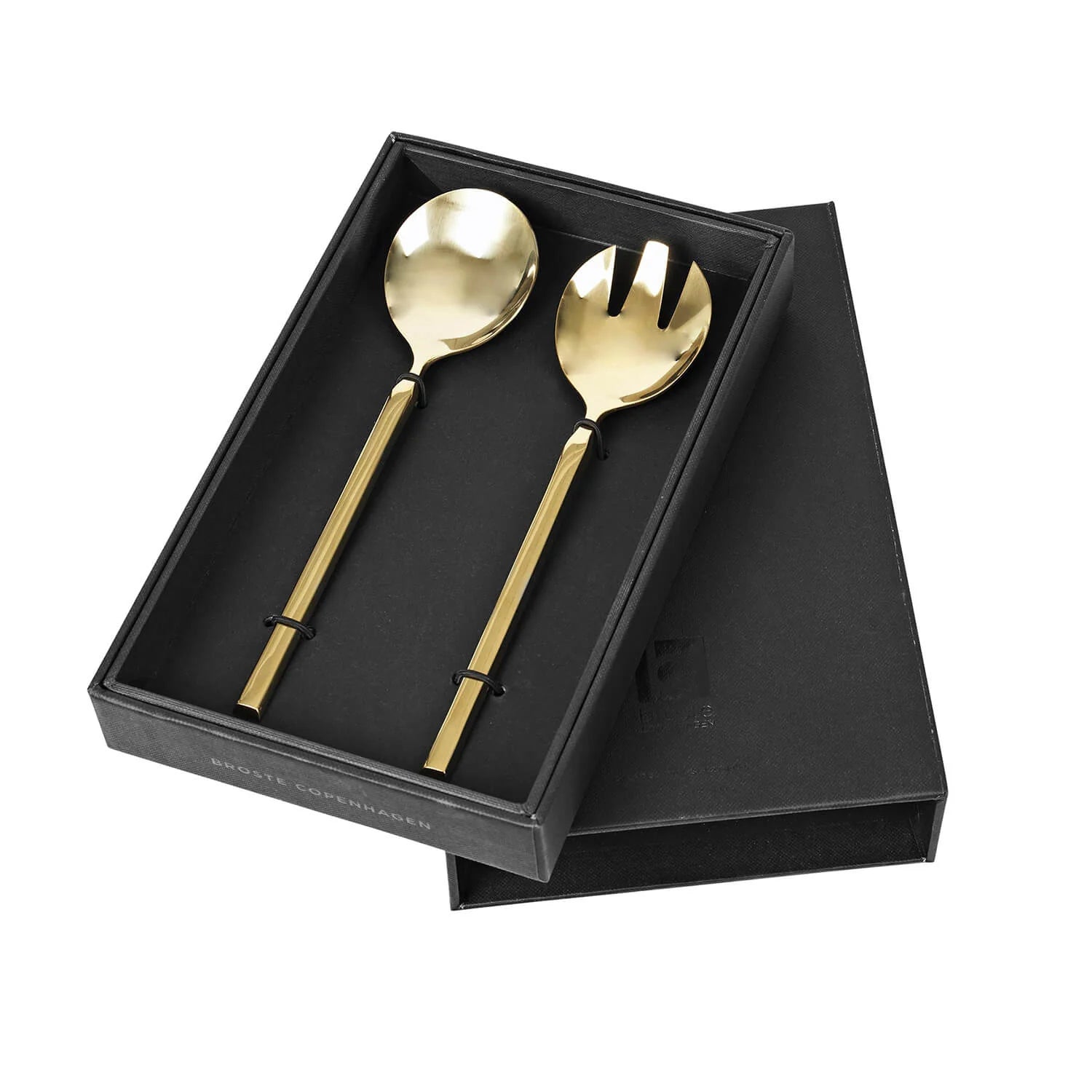 Gold salad servers in titanium plated stainless steel by Broste