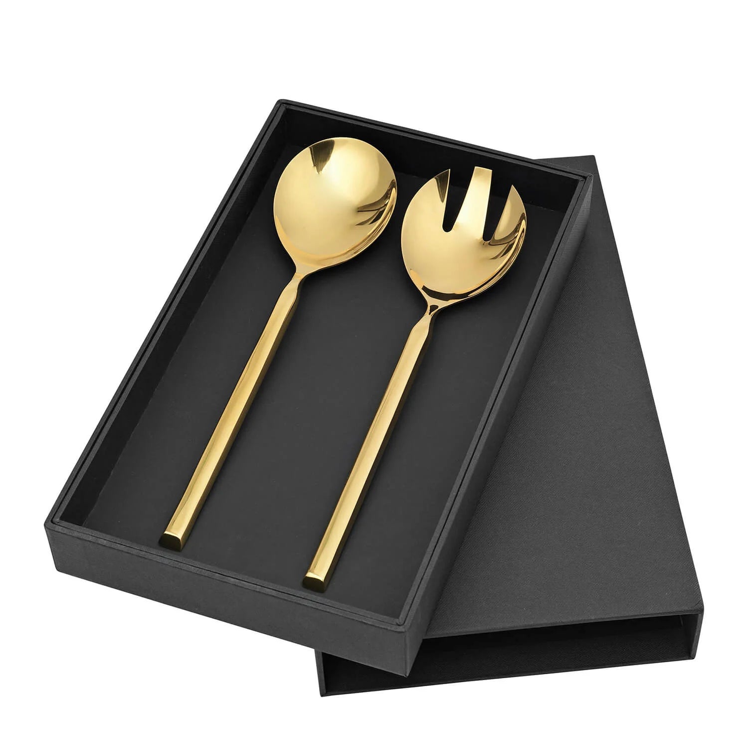 Gold salad servers in titanium plated stainless steel by Broste