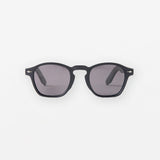 Black sunglasses with dark lenses on a white background