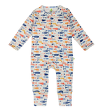 Imababy Long Sleeve Zipsuit in Freckled Fish Print at Cerise.  Features a two way zip for convenience.
