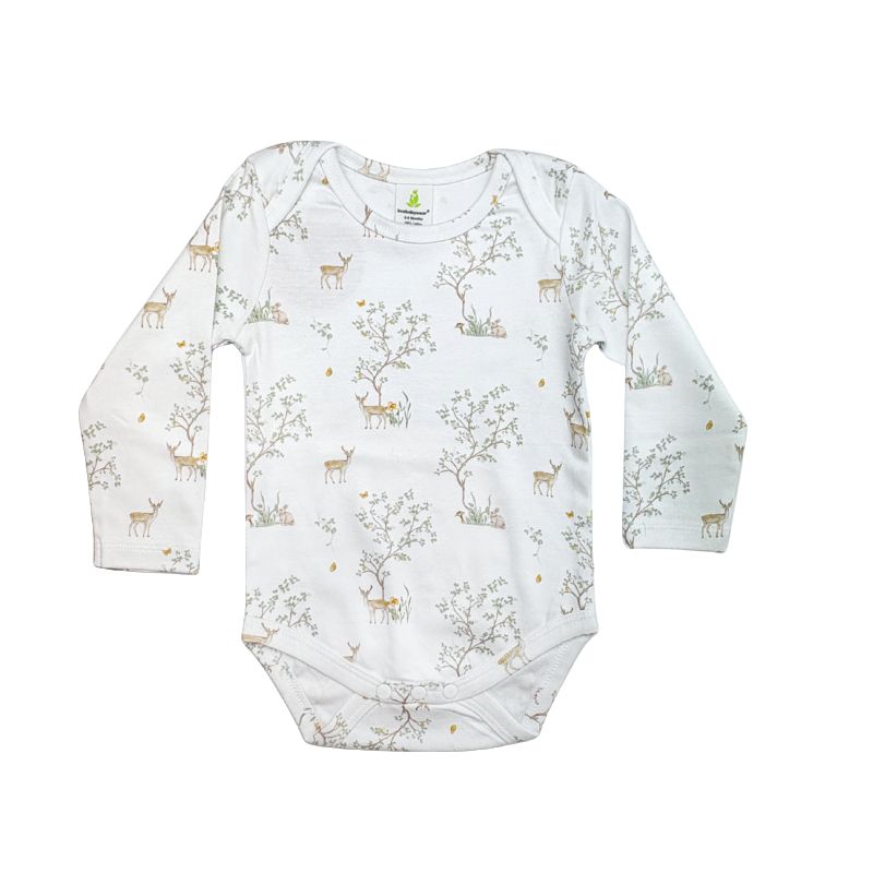 Imababy Long Sleeve Bodysuit in Woodland Deer Design at Cerise