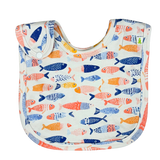 Imababy reversible Bib in Freckled Fish design for baby made from a double layer of soft 100% cotton interlock with with Adjustable Snaps. 