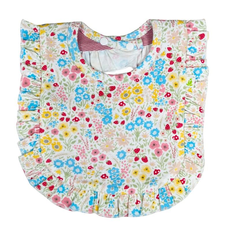 Imababy Reversible Bif with frill in Strawberry Meadows pattern at Cerise