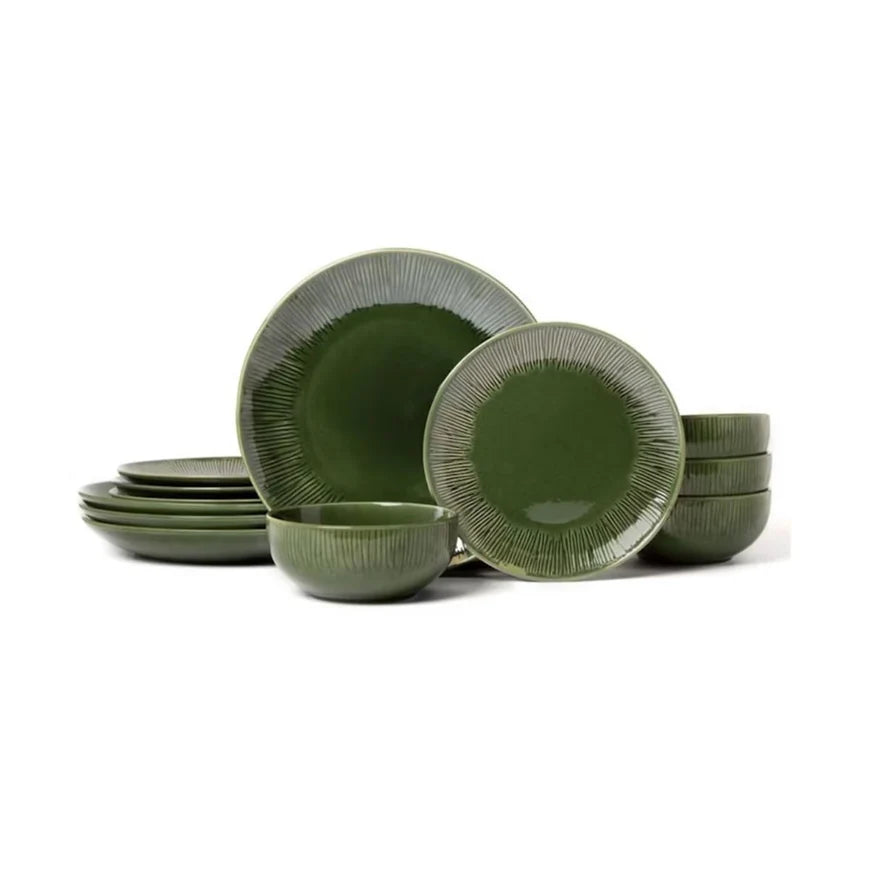 Jasrdin 12 piece green stoneware dinner set