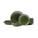 Jasrdin 12 piece green stoneware dinner set