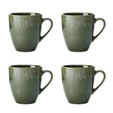 Set mof 4 green glazed debossed mugs holding 420ml of liqued