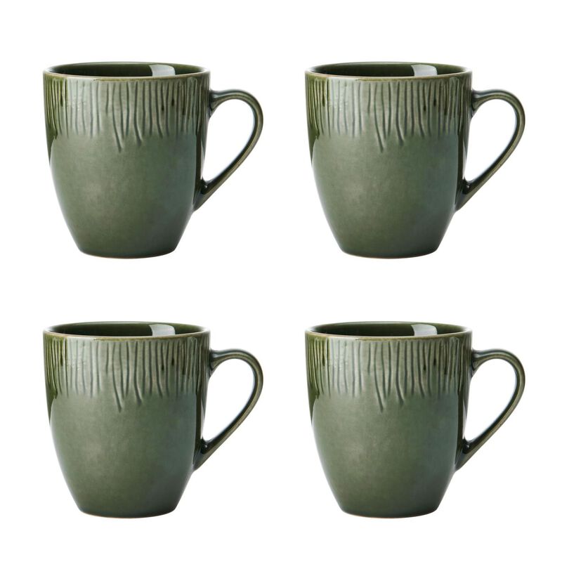 Set mof 4 green glazed debossed mugs holding 420ml of liqued