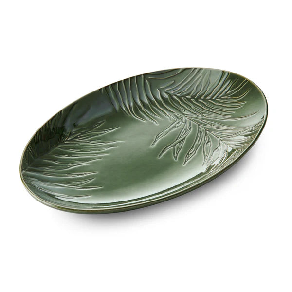 Green glazed 36cm long jardin serving platter