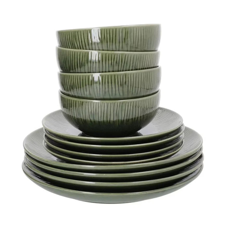 Jardin green stoneware 2 piece dinner set