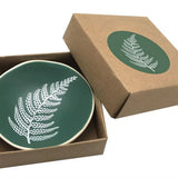 Jo Luping Design Porcelain Bowl in Green colour with white painted silver fern